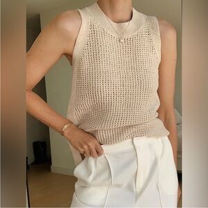 Commence Knit Hollow Solid Tank Top Size Small Beige Minimalist Textured Tank